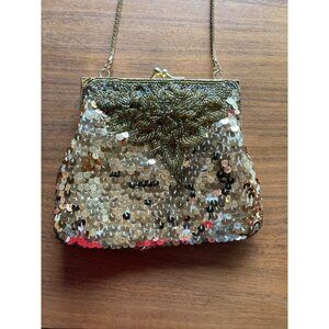 La Regale Gold Beaded Evening Bag Handbag Purse Vintage Bag